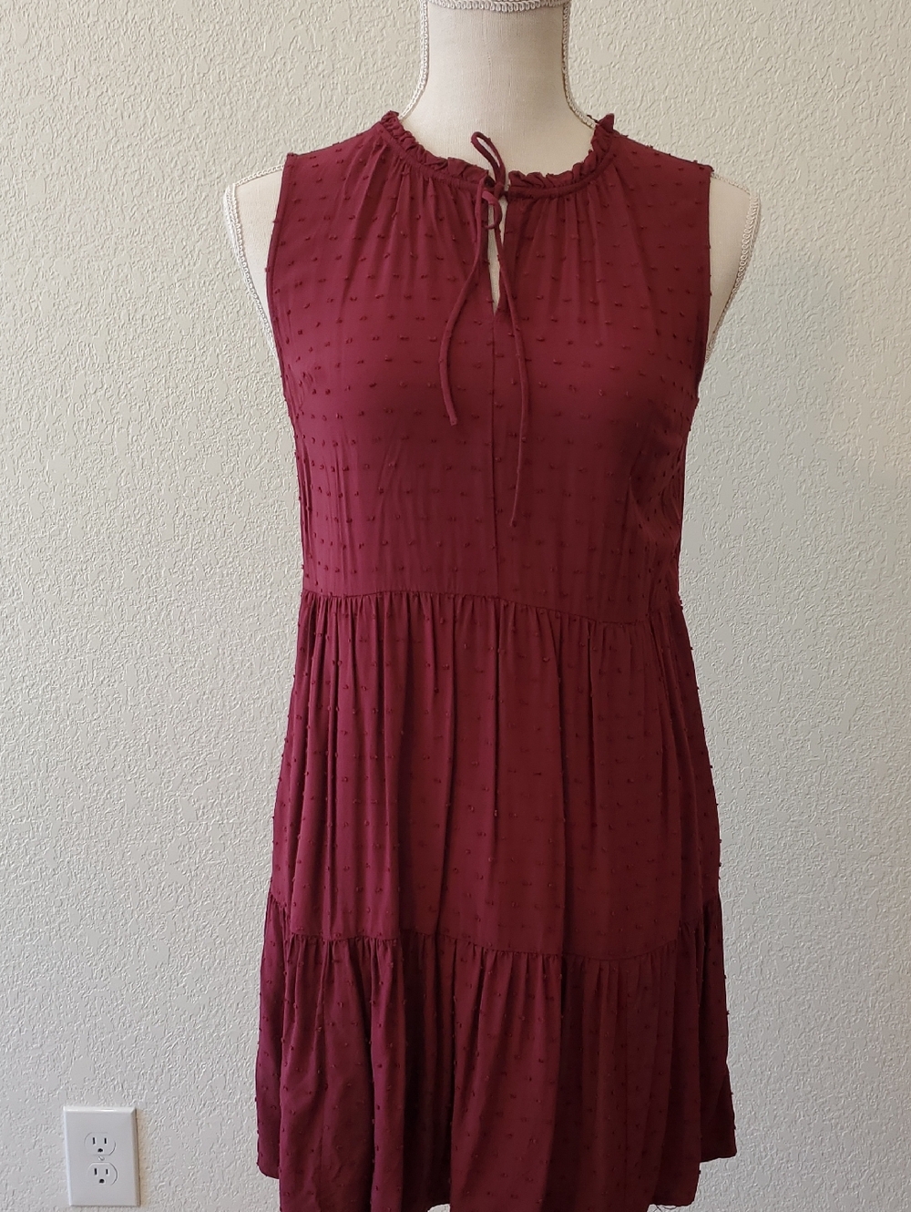 Old Navy Sleeveless Burgundy Tie-Neck Tiered Mini Dress